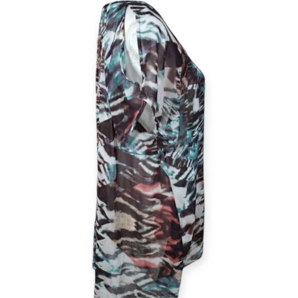 BCBGMAXAZRIA BLUE & BLACK COLD SHOULDER BLOUSE SZ.L EUC - Picture 2 of 6